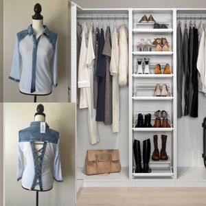 New Denim/ See Through Cut Out Back Blouse